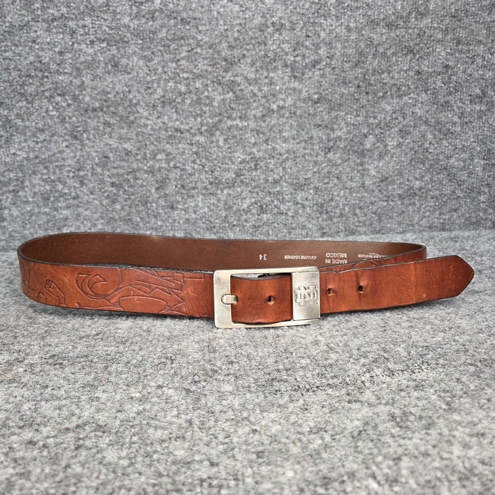 Eagles Wings Notre Dame Embossed Brown Leather Belt - Size 34 - FIGHTING IRISH